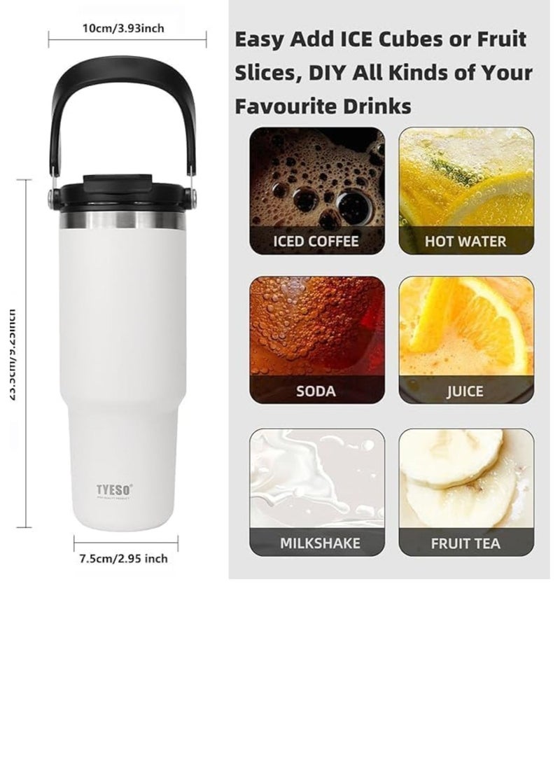 TYESO 1200ml Vacuum Insulated Tumbler 40oz Stainless Steel Travel Mug with Handle & Lid – Double Wall Thermal Water Bottle for Hot & Cold Drinks, Leakproof Large Capacity Cup – White - Image 3